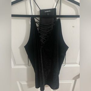 Express Black CrissCross Lace up Velour Velvet Top in a size Medium